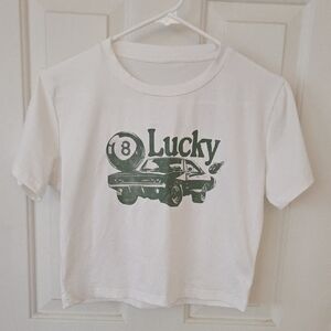 Lucky Brand White Tee with Green Car Graphic